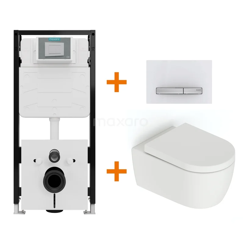 Toilet set Matte white without rim + Maxaro Flush Slim Pro concealed cistern with sound insulation TOI3224