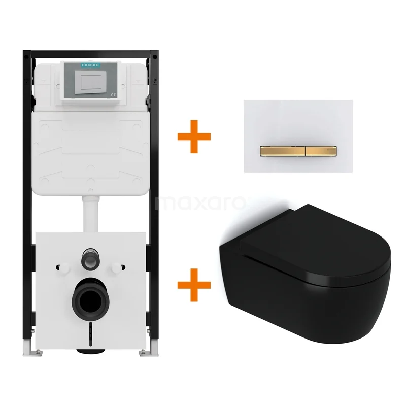 WC-Set Matt Schwarz mit Rand + Maxaro Flush Slim Pro Unterputzspülkasten mit Schalldämmung TOI3261 WC-Set Matt Schwarz mit Rand + Maxaro Flush Slim Pro Unterputzspülkasten mit Schalldämmung TOI3261