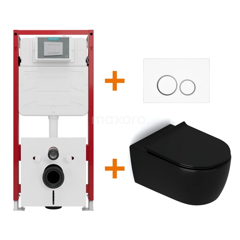 Toilet set Matte black without rim + Maxaro Flush concealed cisterns TOI1088 Toilet set Matte black without rim + Maxaro Flush concealed cisterns TOI1088