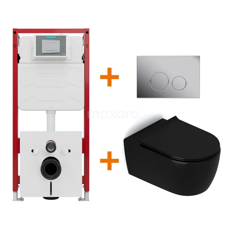 Toilet set Matte black without rim + Maxaro Flush concealed cisterns TOI1385 Toilet set Matte black without rim + Maxaro Flush concealed cisterns TOI1385