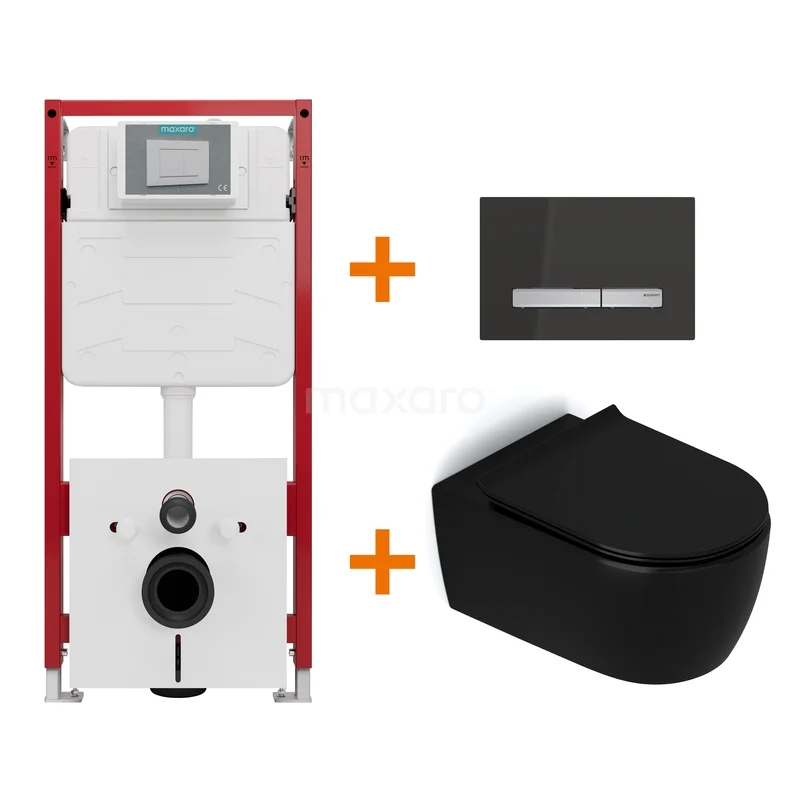 Toilet set Matte black without rim + Maxaro Flush concealed cisterns TOI1649 Toilet set Matte black without rim + Maxaro Flush concealed cisterns TOI1649