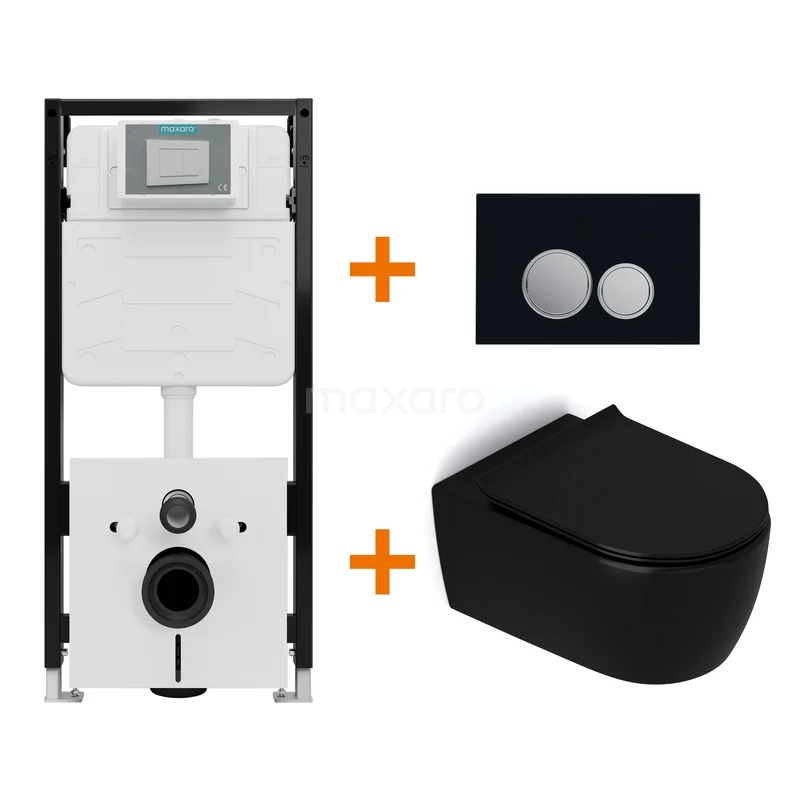 Toilet sets Matte black without rim + Maxaro Flush Pro concealed cistern with sound insulation TOI2309 Toilet sets Matte black without rim + Maxaro Flush Pro concealed cistern with sound insulation TOI2309