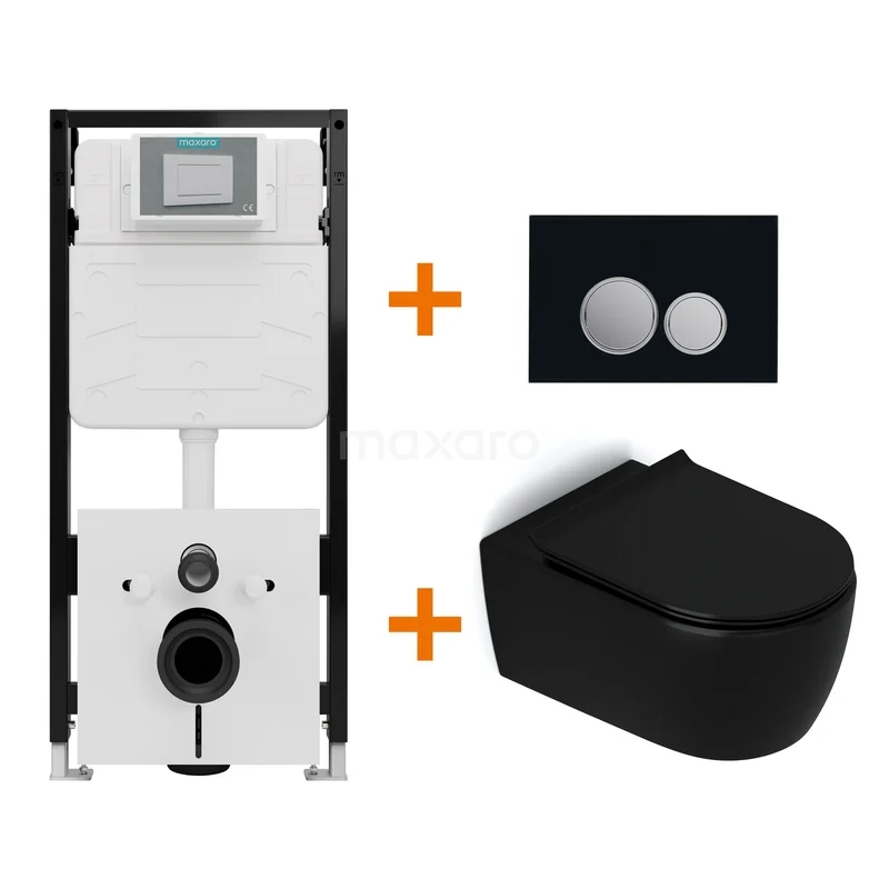 WC-Set Matt Schwarz ohne Rand + Maxaro Flush Slim Pro Unterputzspülkasten mit Schalldämmung TOI3068 WC-Set Matt Schwarz ohne Rand + Maxaro Flush Slim Pro Unterputzspülkasten mit Schalldämmung TOI3068