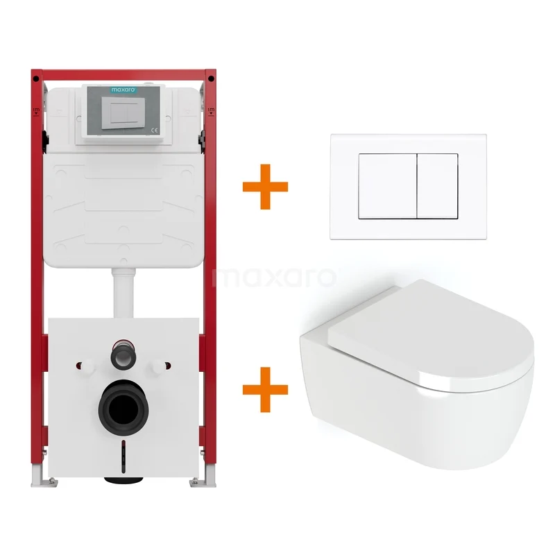 Toiletset  Hoogglans wit met Spoelrand + Maxaro Flush inbouwreservoir TOI1001