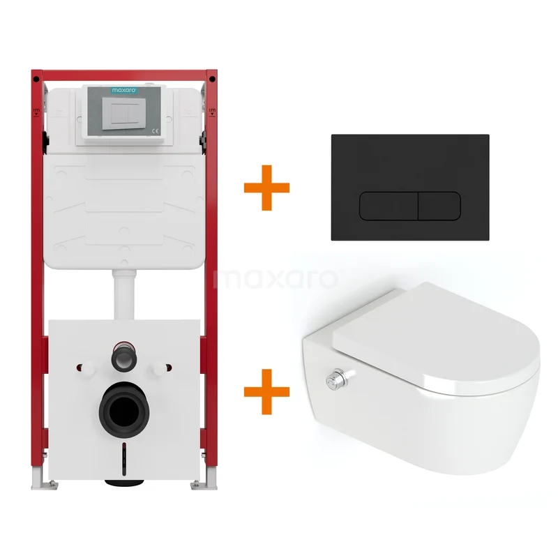 Toiletset Hoogglans wit Bidet  zonder Spoelrand + Maxaro Flush inbouwreservoir TOI1158