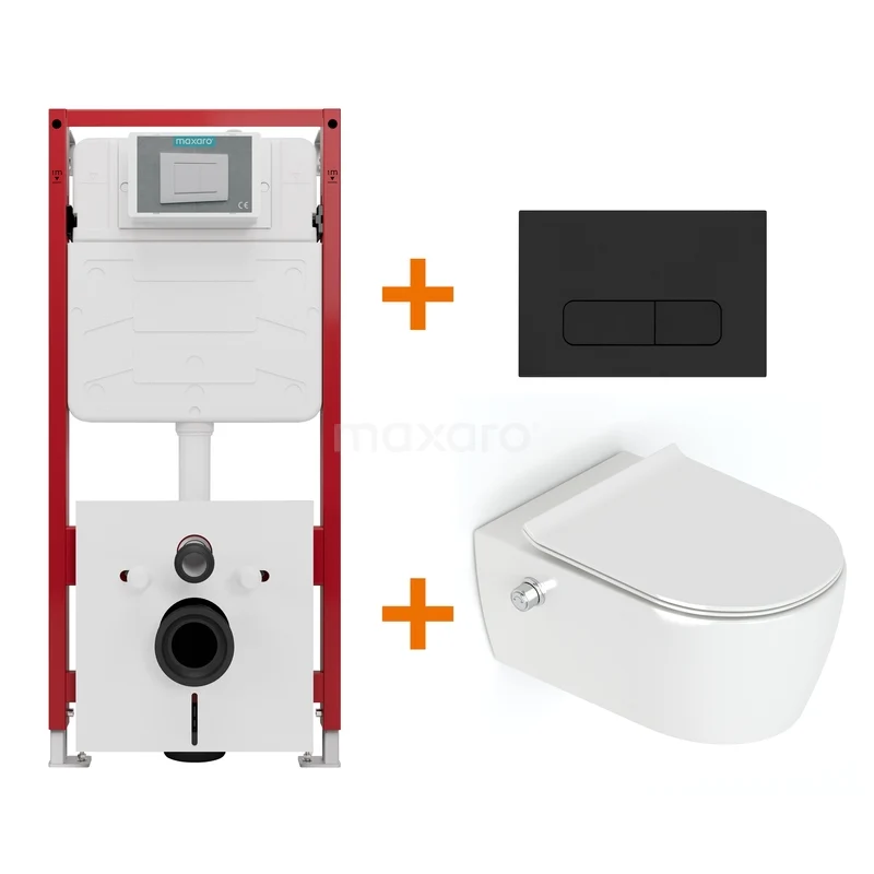 Toiletset Hoogglans wit Bidet  zonder Spoelrand + Maxaro Flush inbouwreservoir TOI1159