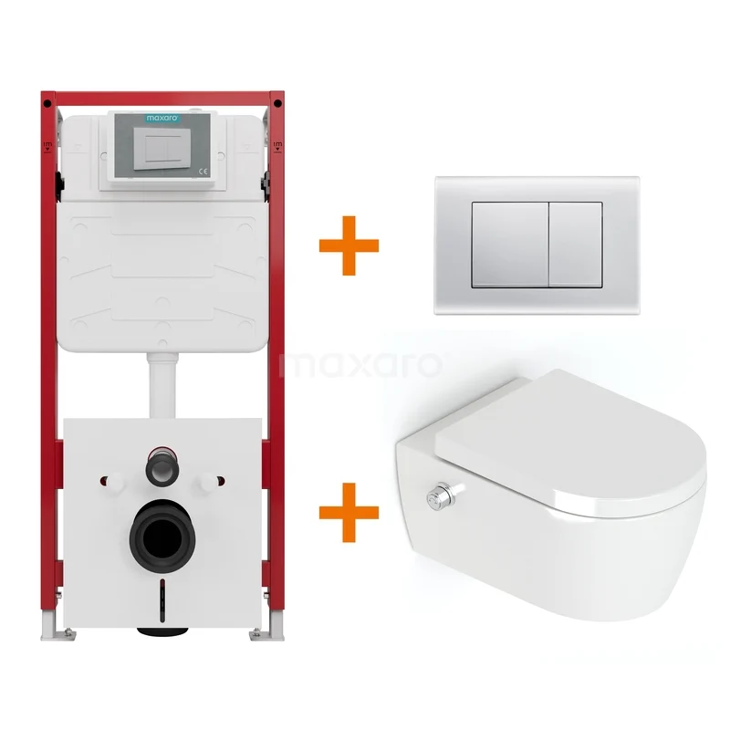 Toiletset Hoogglans wit Bidet  zonder Spoelrand + Maxaro Flush inbouwreservoir TOI1224