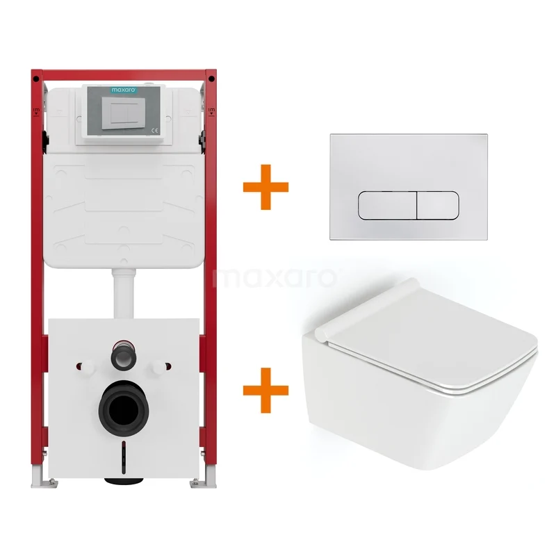 Toiletset Hoogglans wit met Spoelrand + Maxaro Flush inbouwreservoir TOI1256