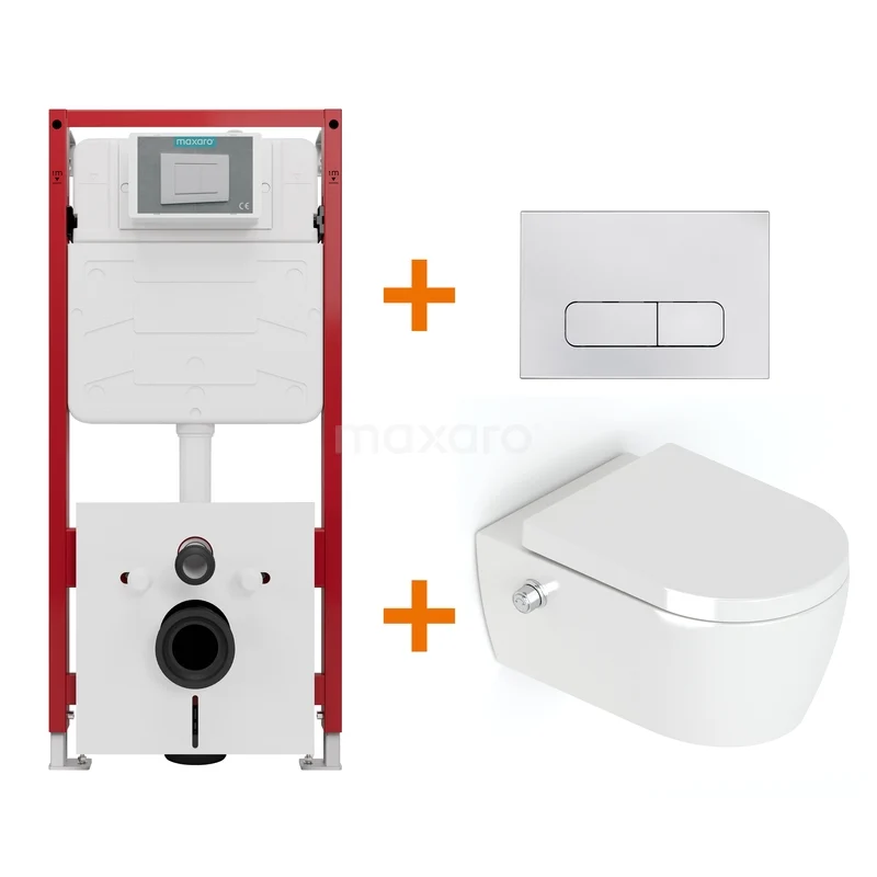 Toiletset Hoogglans wit Bidet  zonder Spoelrand + Maxaro Flush inbouwreservoir TOI1257