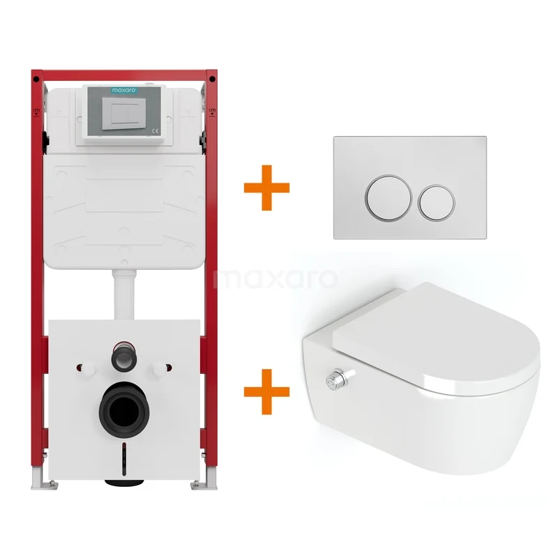 Toiletset Hoogglans wit Bidet  zonder Spoelrand + Maxaro Flush inbouwreservoir TOI1290