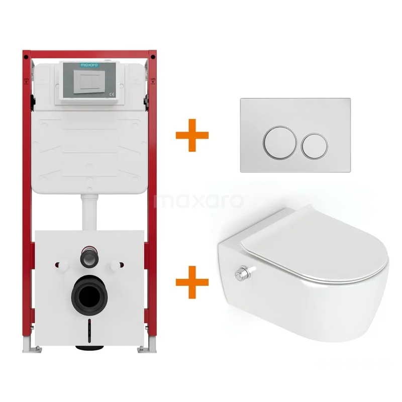Toiletset Hoogglans wit Bidet  zonder Spoelrand + Maxaro Flush inbouwreservoir TOI1291