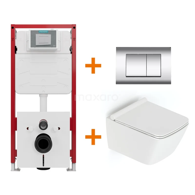 Toiletset Hoogglans wit met Spoelrand + Maxaro Flush inbouwreservoir TOI1322