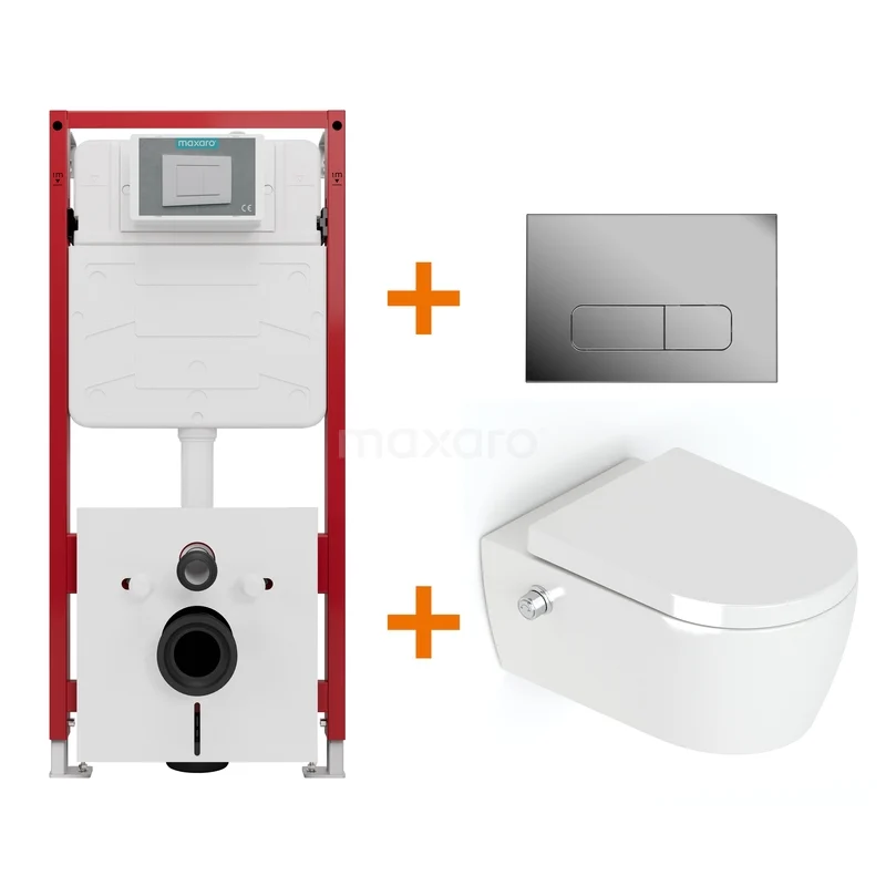 Toiletset Hoogglans wit Bidet  zonder Spoelrand + Maxaro Flush inbouwreservoir TOI1356