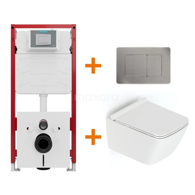 Toiletset Hoogglans wit met Spoelrand + Maxaro Flush inbouwreservoir TOI1454