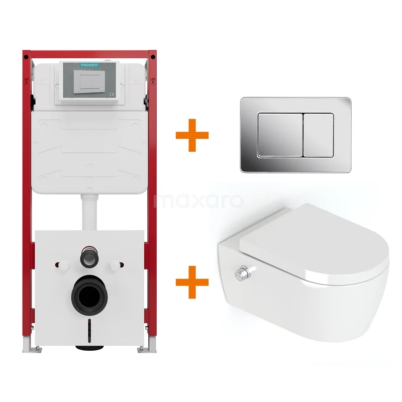 Toiletset Hoogglans wit Bidet  zonder Spoelrand + Maxaro Flush inbouwreservoir TOI1488