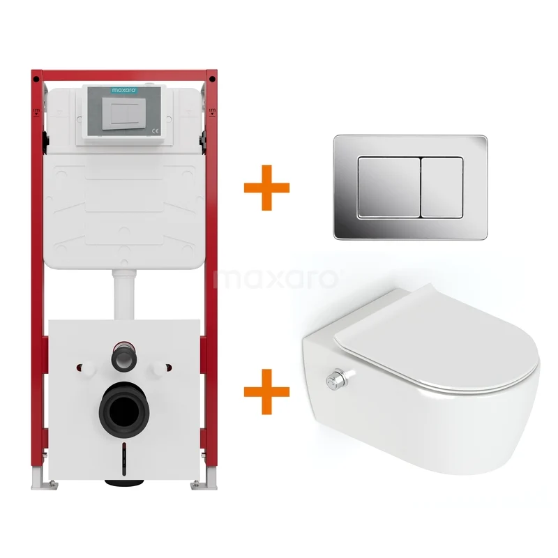 Toiletset Hoogglans wit Bidet  zonder Spoelrand + Maxaro Flush inbouwreservoir TOI1489