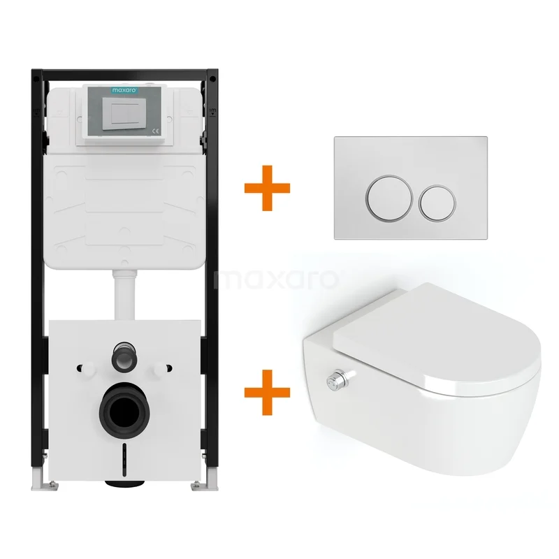 WC-Set Hochglanz Weiß Bidet ohne Rand + Maxaro Flush Pro Unterputzspülkasten mit Schalldämmung TOI2049 WC-Set Hochglanz Weiß Bidet ohne Rand + Maxaro Flush Pro Unterputzspülkasten mit Schalldämmung TOI2049