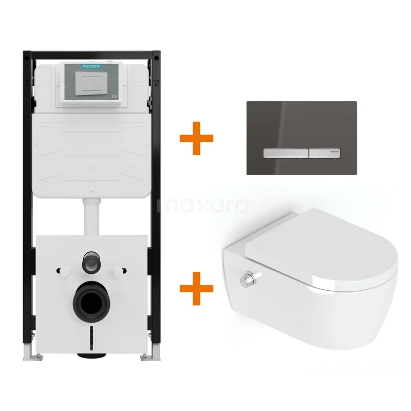 Toiletset Hoogglans wit Bidet  zonder Spoelrand + Maxaro Flush Pro inbouwreservoir met geluidsisolatie TOI2445