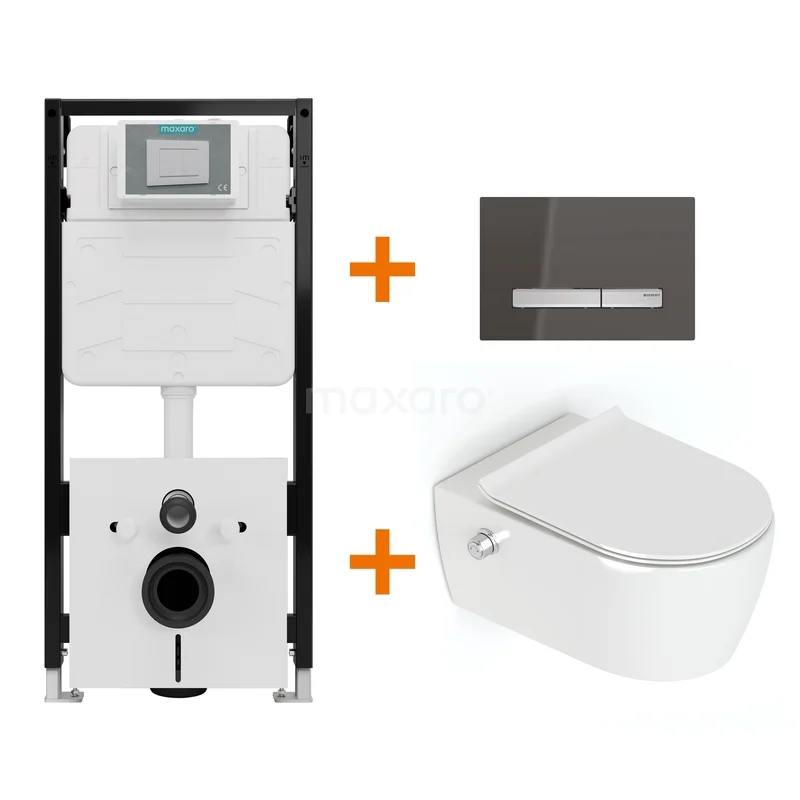 Toiletset Hoogglans wit Bidet  zonder Spoelrand + Maxaro Flush Pro inbouwreservoir met geluidsisolatie TOI2446