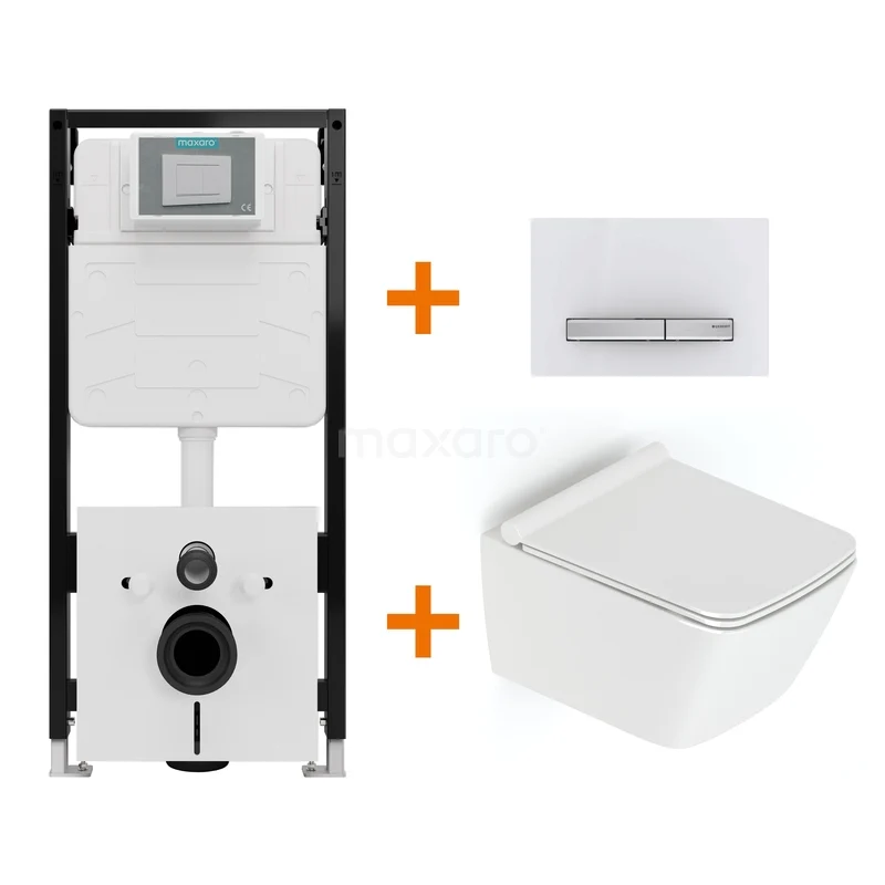 Toiletset Hoogglans wit met Spoelrand + Maxaro Flush Pro inbouwreservoir met geluidsisolatie TOI2477