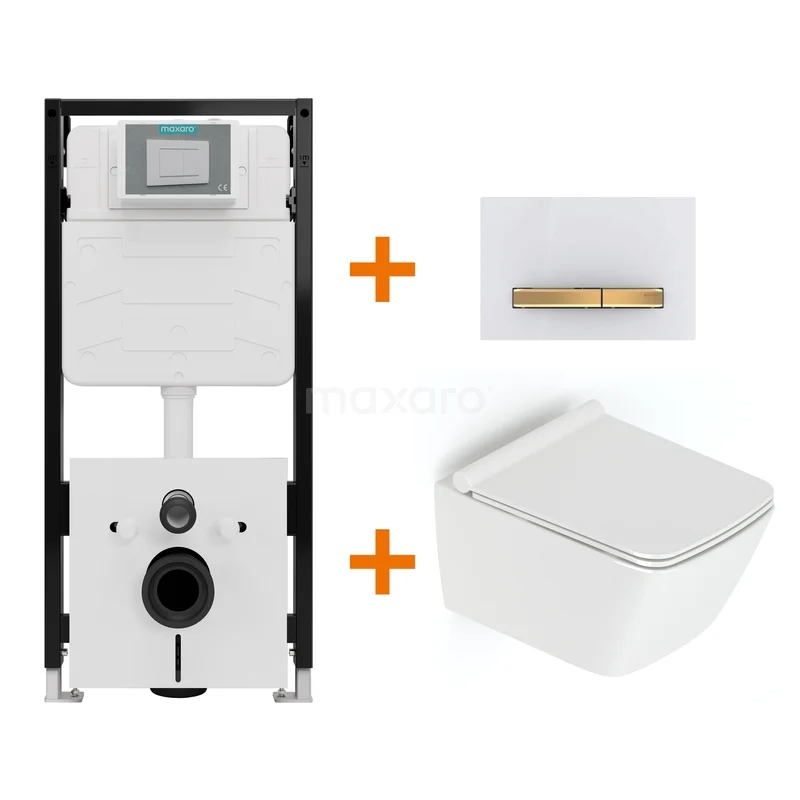 Toiletset Hoogglans wit met Spoelrand + Maxaro Flush Pro inbouwreservoir met geluidsisolatie TOI2510
