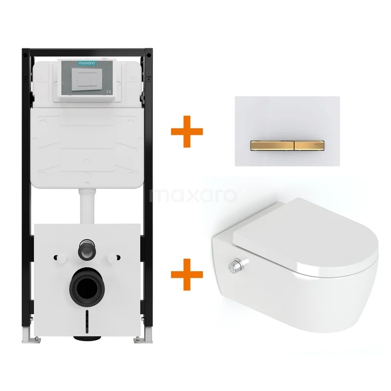 Toiletset Hoogglans wit Bidet  zonder Spoelrand + Maxaro Flush Pro inbouwreservoir met geluidsisolatie TOI2511