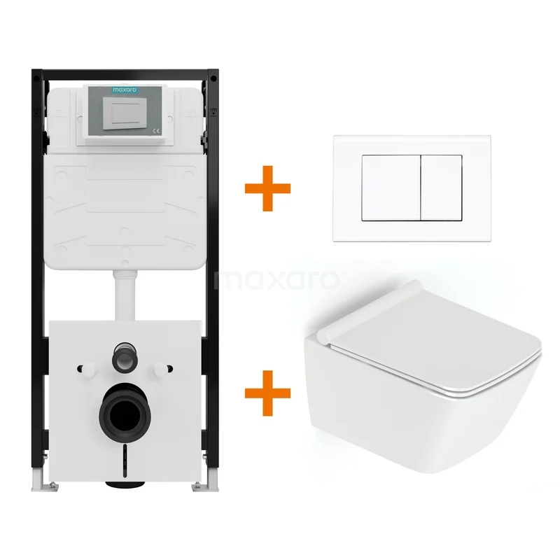 Toiletset Hoogglans wit met Spoelrand + Maxaro Flush Slim Pro inbouwreservoir met geluidsisolatie TOI2543