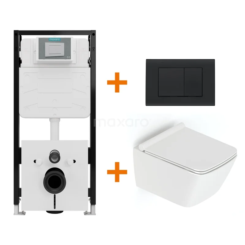 Toiletset Hoogglans wit met Spoelrand + Maxaro Flush Slim Pro inbouwreservoir met geluidsisolatie TOI2642