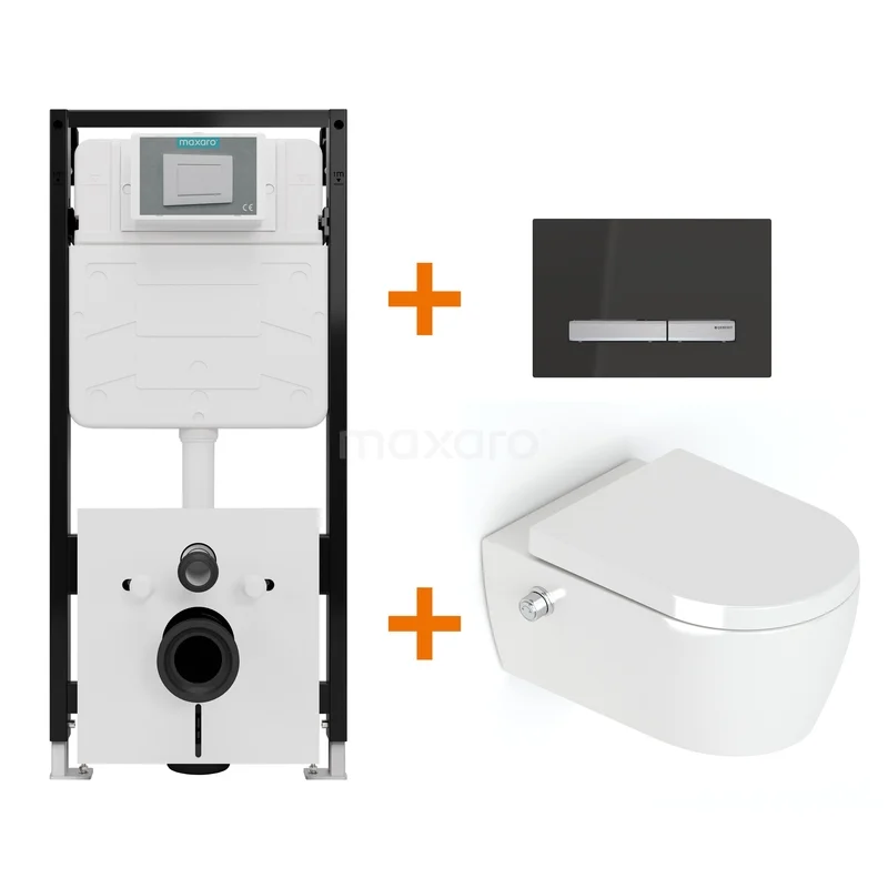 Toiletset Hoogglans wit Bidet  zonder Spoelrand + Maxaro Flush Slim Pro inbouwreservoir met geluidsisolatie TOI3171