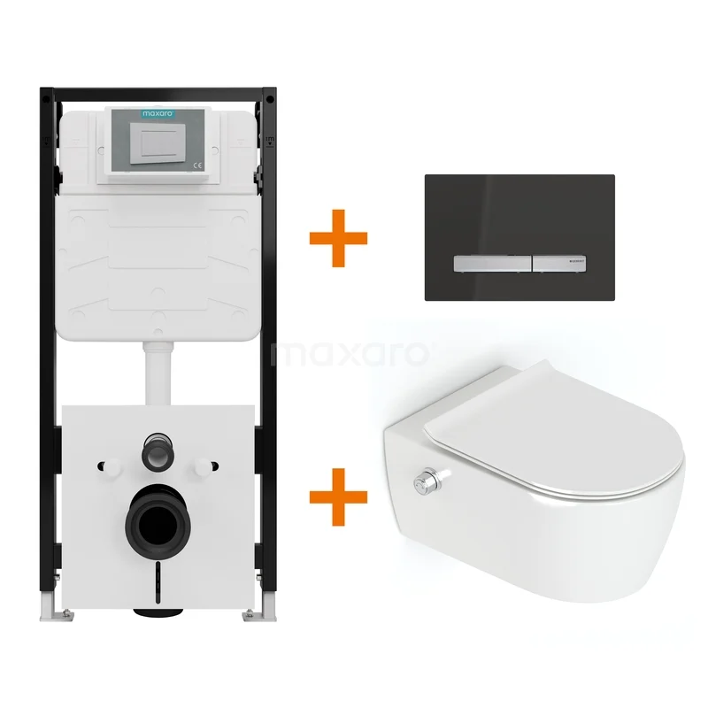 Toiletset Hoogglans wit Bidet  zonder Spoelrand + Maxaro Flush Slim Pro inbouwreservoir met geluidsisolatie TOI3172