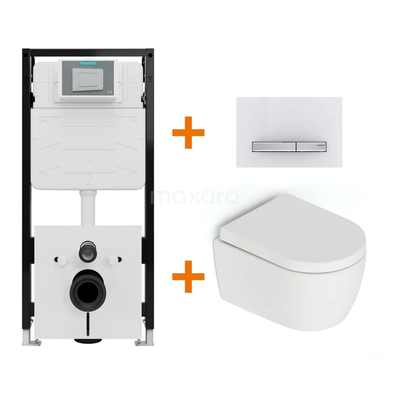 Toilet set Matte white without rim + Maxaro Flush Slim Pro concealed cistern with sound insulation TOI3226