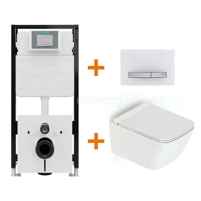 Toilet set High-gloss white with rim + Maxaro Flush Slim Pro concealed cistern with sound insulation TOI3236 Toilet set High-gloss white with rim + Maxaro Flush Slim Pro concealed cistern with sound insulation TOI3236