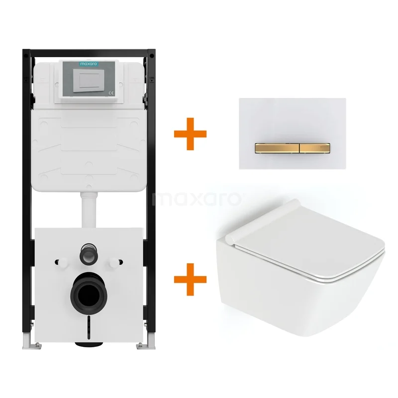 Toilet set High-gloss white with rim + Maxaro Flush Slim Pro concealed cistern with sound insulation TOI3269 Toilet set High-gloss white with rim + Maxaro Flush Slim Pro concealed cistern with sound insulation TOI3269