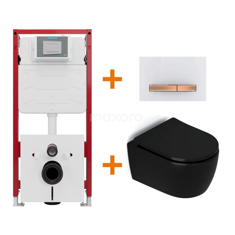 Toiletset Mat zwart zonder Spoelrand + Maxaro Flush inbouwreservoir TOI1585