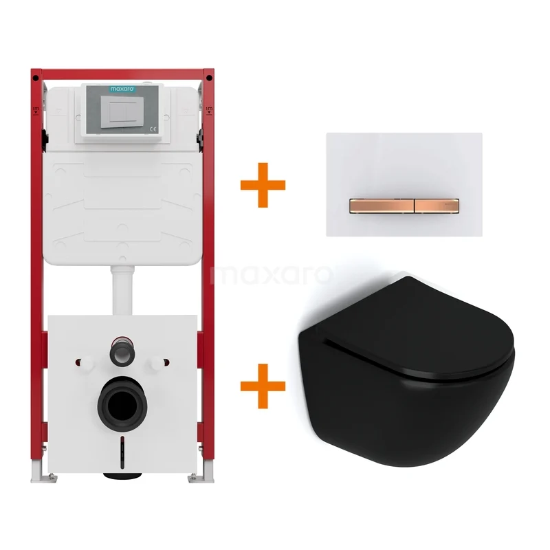 Toiletset Mat zwart zonder Spoelrand + Maxaro Flush inbouwreservoir TOI1594
