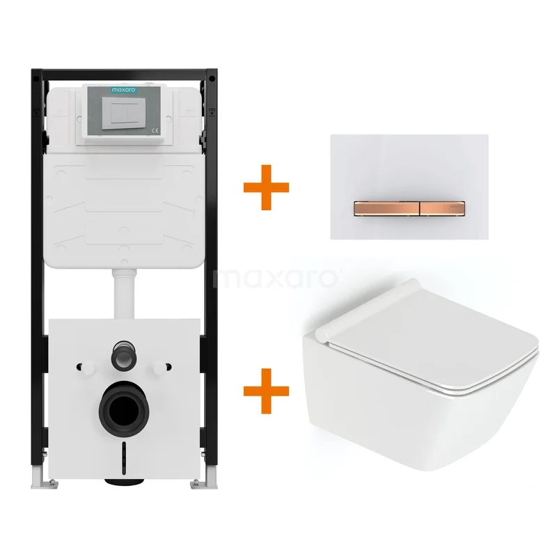 Toiletset Hoogglans wit met Spoelrand + Maxaro Flush Pro inbouwreservoir met geluidsisolatie TOI2345