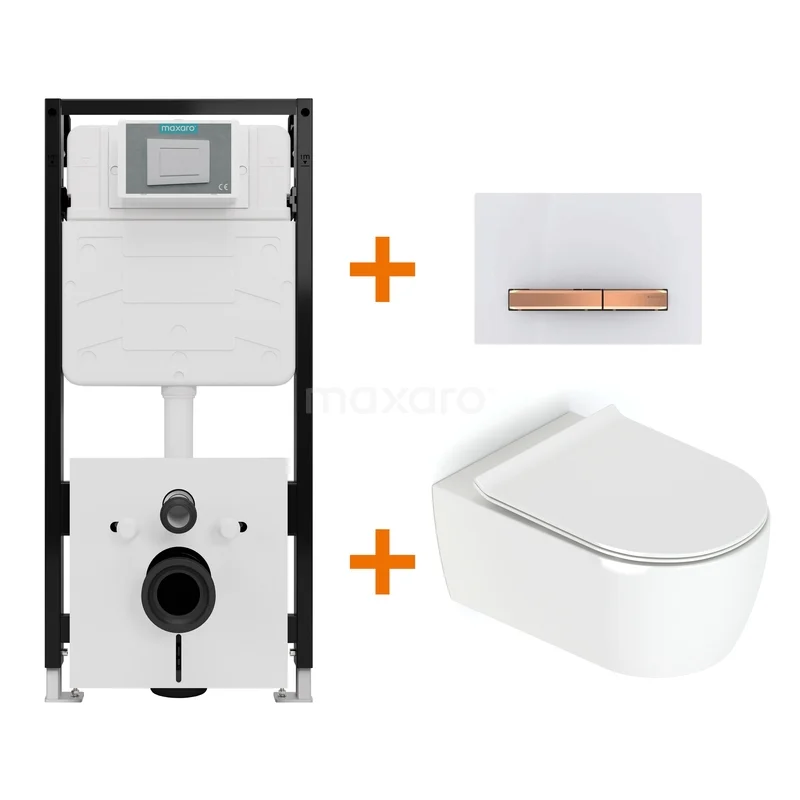 Toiletset Hoogglans wit met Spoelrand + Maxaro Flush Slim Pro inbouwreservoir met geluidsisolatie TOI3081