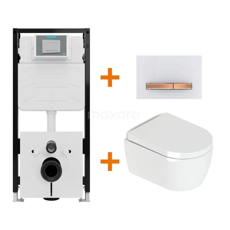 Toiletset Hoogglans wit met Spoelrand + Maxaro Flush Slim Pro inbouwreservoir met geluidsisolatie TOI3082