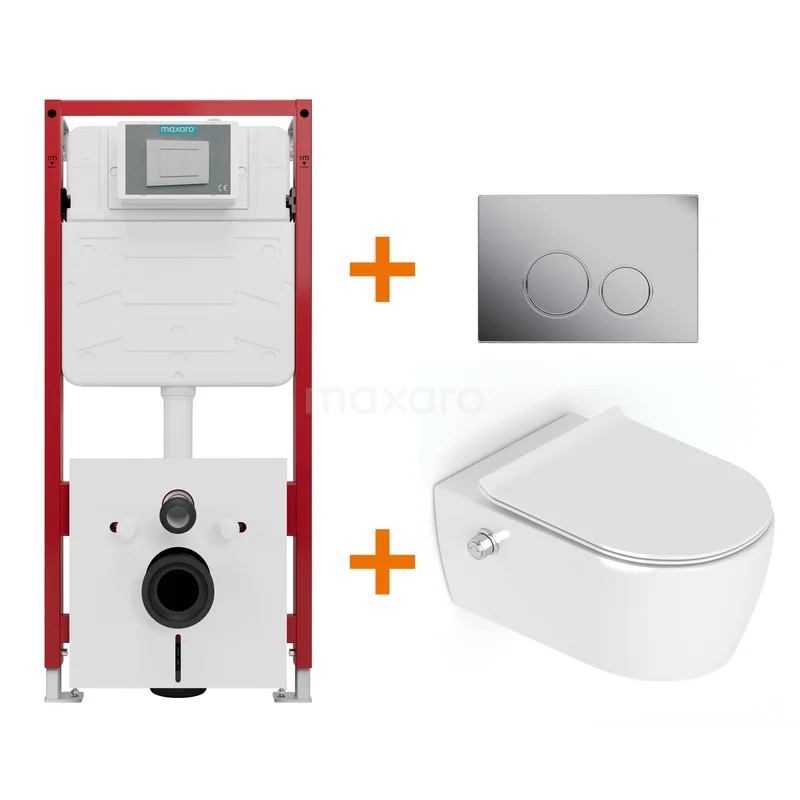 Toiletset Hoogglans wit Bidet  zonder Spoelrand + Maxaro Flush inbouwreservoir TOI1390