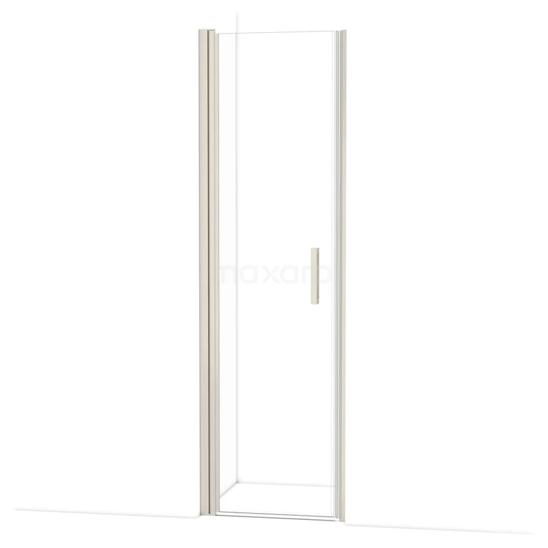 Witte aluminium douchedeur met helder glas, minimalistisch design, geschikt voor moderne badkamers.