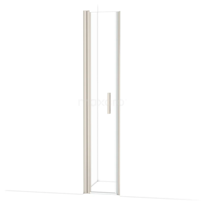 Glass shower door, transparent with chrome handle and aluminium profile, perfect for a modern bathroom style.