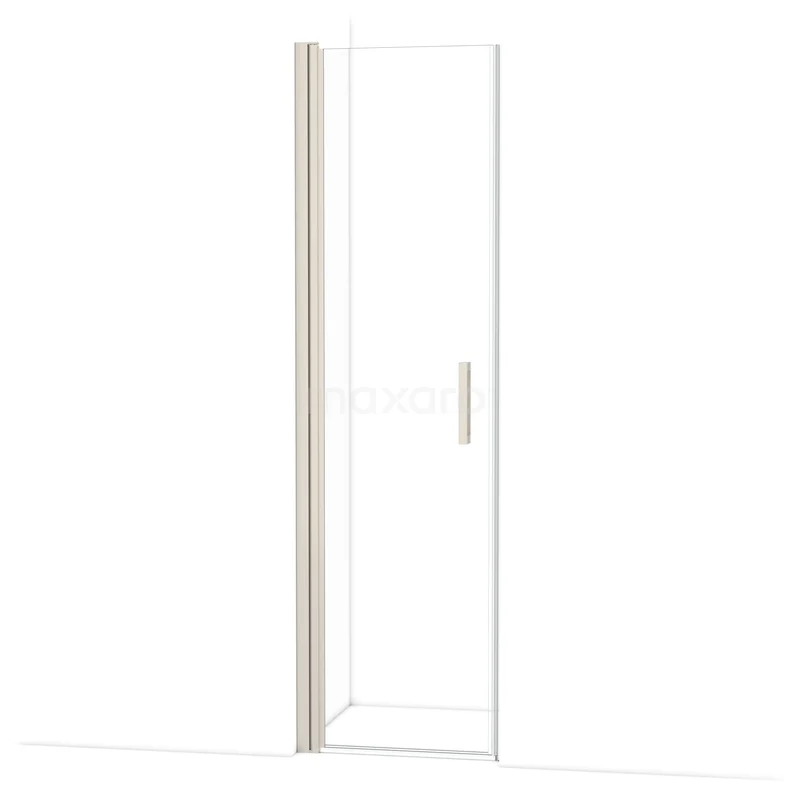 Glazen douchedeur met aluminium profiel en handgreep, strak ontwerp voor een moderne badkamer.