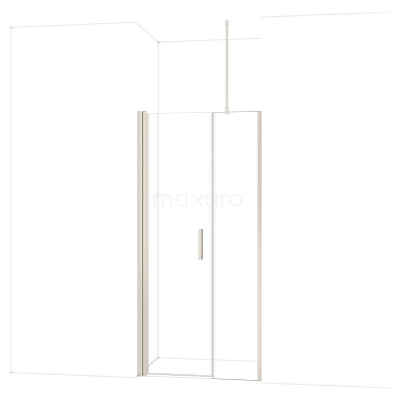 Witte hoekdouchedeur met strak aluminium frame en glazen panelen, ideaal voor een moderne badkamerindeling.