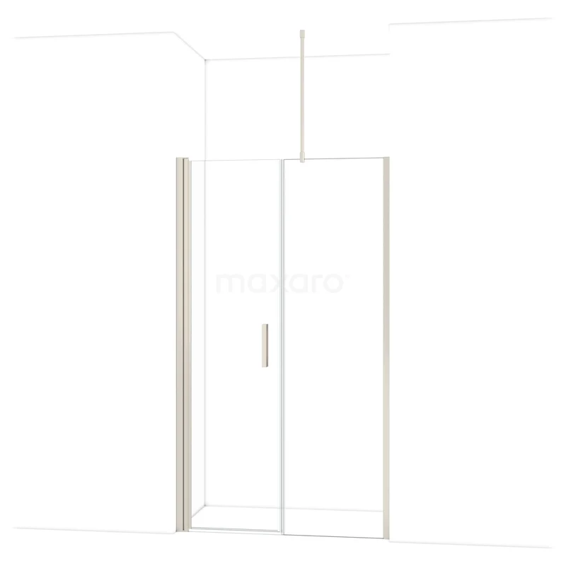 Glazen douchedeur in hoekmontage, helder glas met aluminium profiel, ideaal voor een moderne badkamer inrichting.