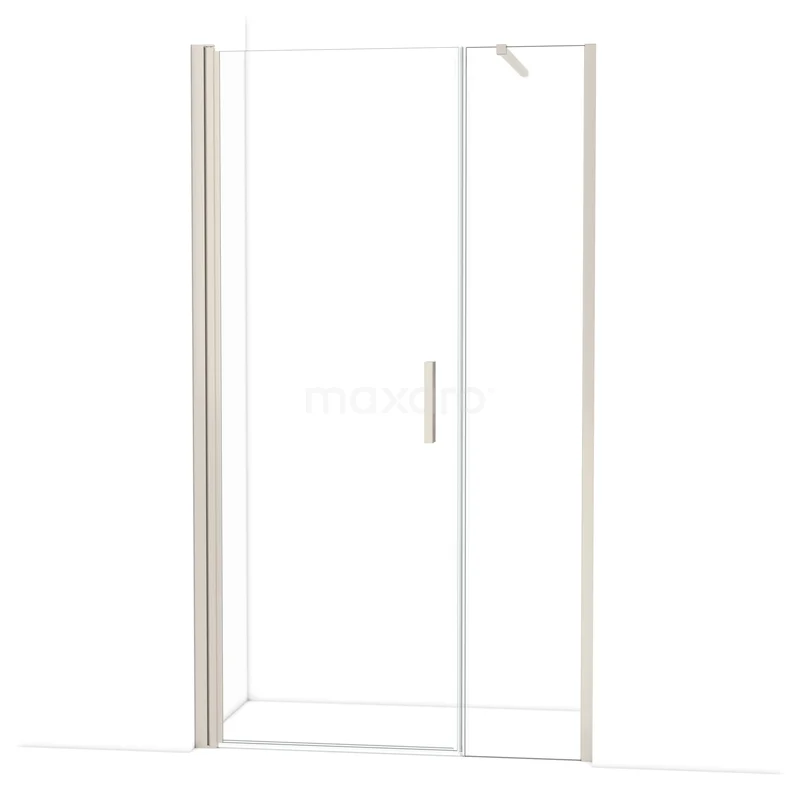 Douchewand met deur, helder glas, mat zilveren profiel, ideaal als moderne badkameroplossing voor een strakke uitstraling.