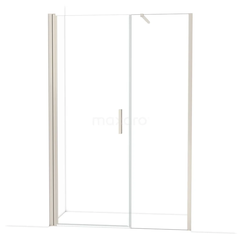 Strakke glazen douchedeur met chroomkleurig handvat, ideaal voor moderne badkamers, uit de Premium Serenity-serie.