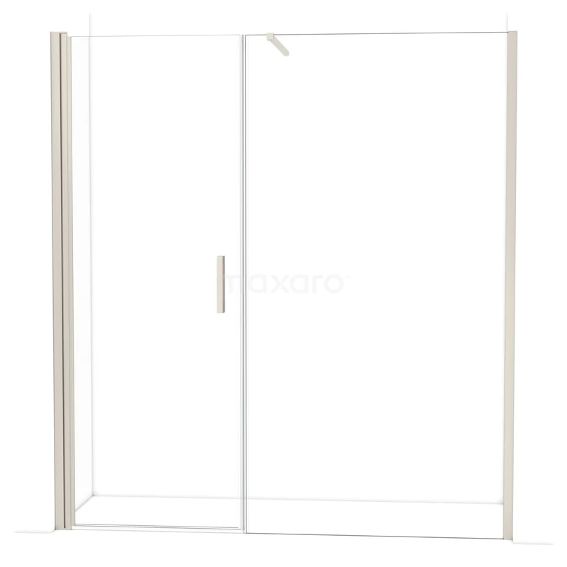 Glazen douchewand met schuifdeur, helder glas, aluminium profiel, geschikt voor moderne badkamerindeling.