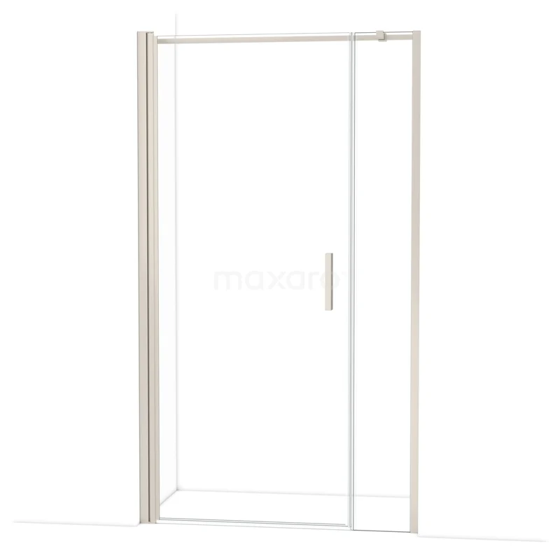 Glazen douchedeur met zilverkleurig aluminium frame, schuifmechanisme en strak design voor een moderne badkamer.
