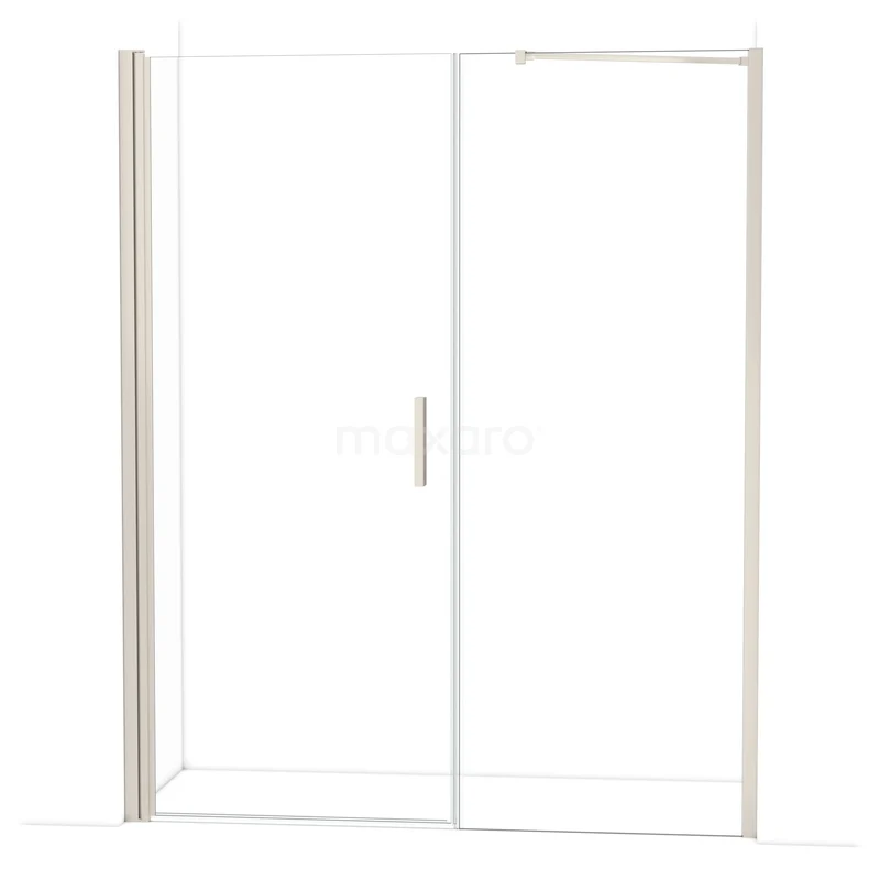 Glazen douchedeur met schuifsysteem, zilverkleurig frame, modern design voor de badkamer, onderdeel van premium serie.