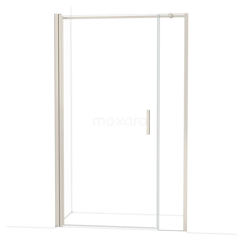 Douchedeur met schuifdeur, helder glas, aluminium frame in mat zilver, ideaal voor een moderne badkamer.